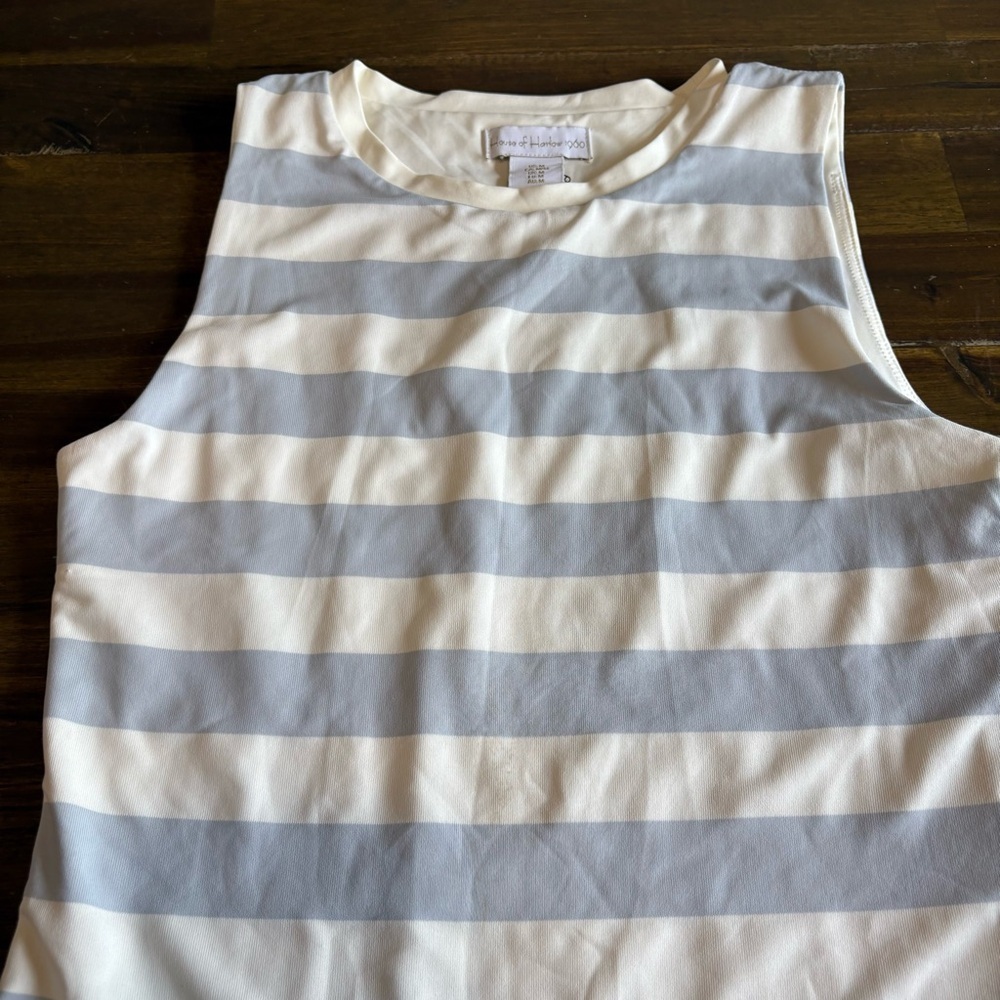 House of Harlow 1960 Blue & White Striped Bodysuit Stretchy Soft Sleeveless Tank - Picture 2 of 7
